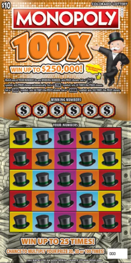 MONOPOLY™ 100X $10 Colorado scratch-off ticket