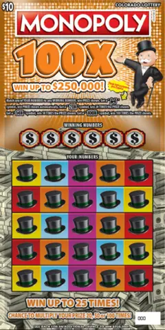 MONOPOLY™ 100X $10 scratch-off ticket
