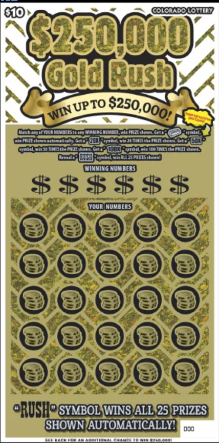 $250,000 Gold Rush $10 Colorado scratch-off ticket