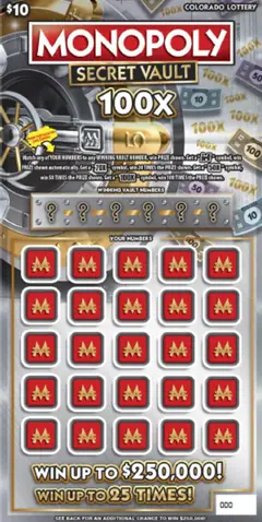 Monopoly™ Secret Vault 100X $10 scratch-off ticket