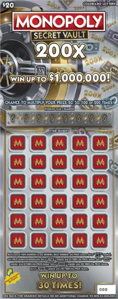 Monopoly™ Secret Vault 200X $20 scratch-off ticket