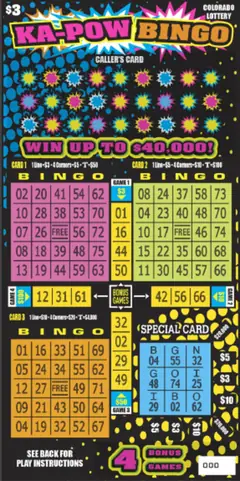 KA-POW BINGO $3 scratch-off ticket