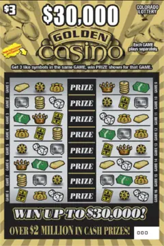 $30,000 Golden Casino $3 scratch-off ticket