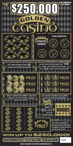 $250,000 Golden Casino $10 scratch-off ticket