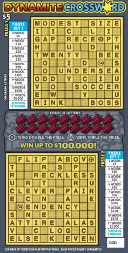 Dynamite Crossword $5 Colorado scratch-off ticket