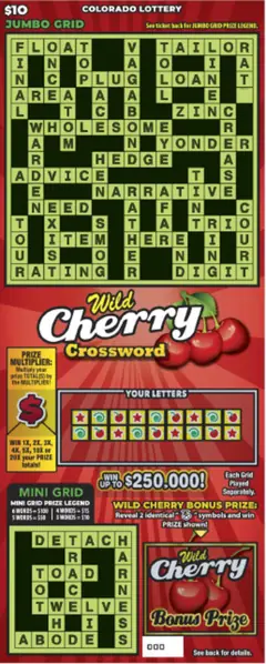 Wild Cherry Crossword $10 scratch-off ticket