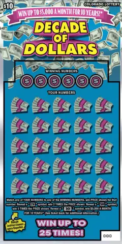 Decade of Dollars $10 scratch-off ticket