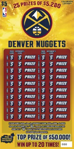 Denver Nuggets $5 scratch-off ticket