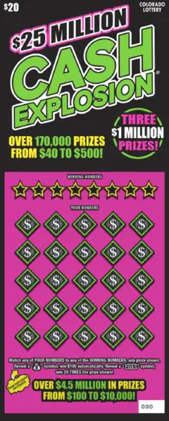 $25 Million Cash Explosion® $20 scratch-off ticket