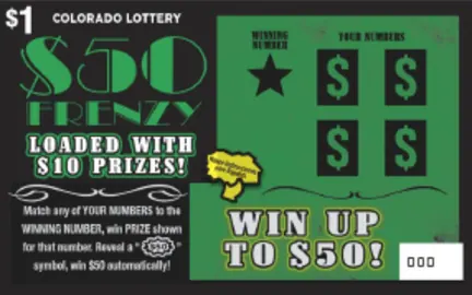 $50 Frenzy $1 Colorado scratch-off ticket
