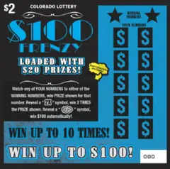 $100 Frenzy $2 scratch-off ticket