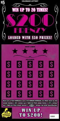 $200 Frenzy $5 scratch-off ticket