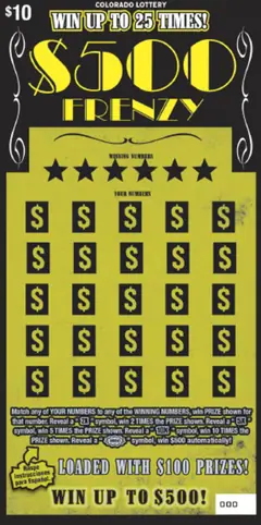 $500 Frenzy $10 scratch-off ticket