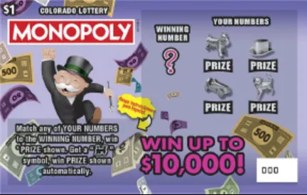 MONOPOLY™ $1 Colorado scratch-off ticket