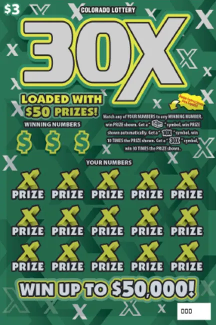 30X $3 Colorado scratch-off ticket