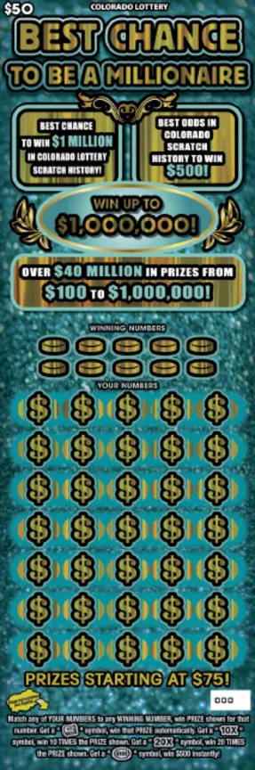 Best Chance To Be A Millionaire $50 Colorado scratch-off ticket