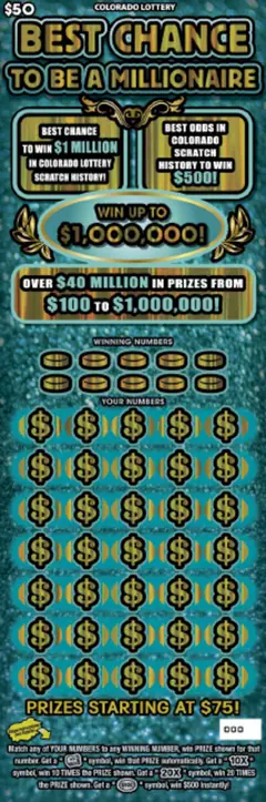 Best Chance To Be A Millionaire $50 scratch-off ticket