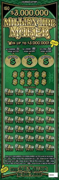 $3,000,000 Millionaire Maker $50 scratch-off ticket