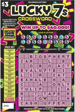 LUCKY 7s CROSSWORD $3 scratch-off ticket