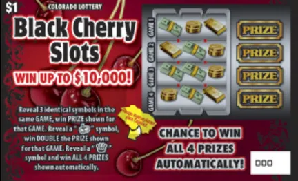Black Cherry Slots $1 Colorado scratch-off ticket