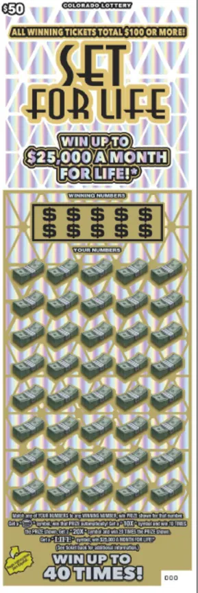 SET FOR LIFE $50 Colorado scratch-off ticket