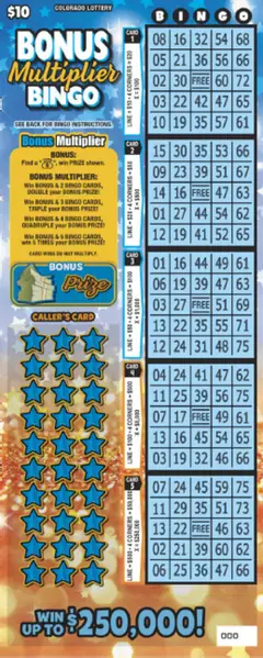 BONUS Multiplier BINGO $10 scratch-off ticket