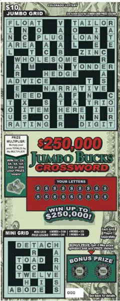 $250,000 JUMBO BUCKS CROSSWORD $10 scratch-off ticket