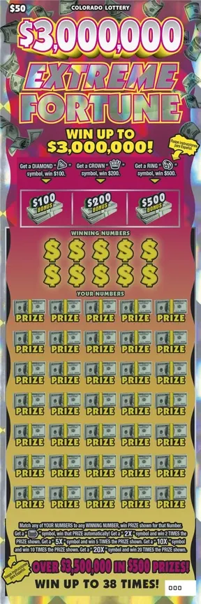$3,000,000 EXTREME FORTUNE $50 Colorado scratch-off ticket