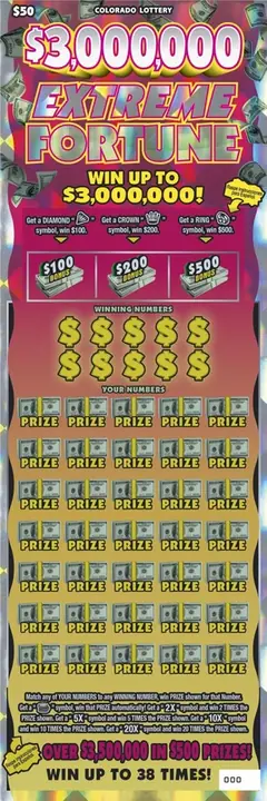 $3,000,000 EXTREME FORTUNE $50 scratch-off ticket