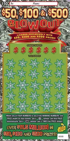 $50, $100 & $500 BLOWOUT $10 scratch-off ticket