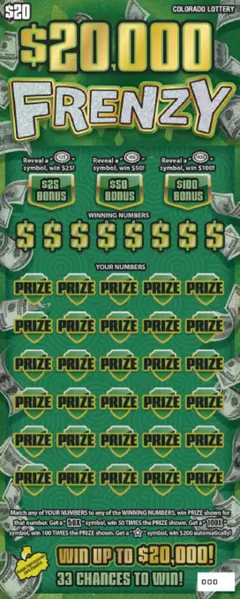 $20,000 FRENZY $20 scratch-off ticket