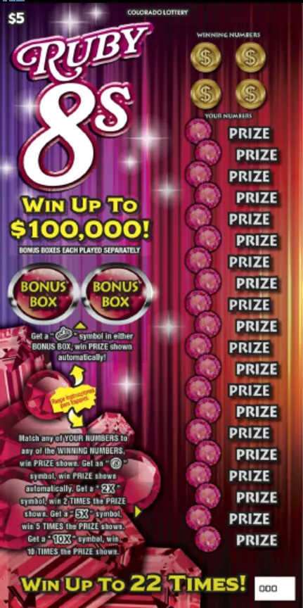 RUBY 8s $5 Colorado scratch-off ticket