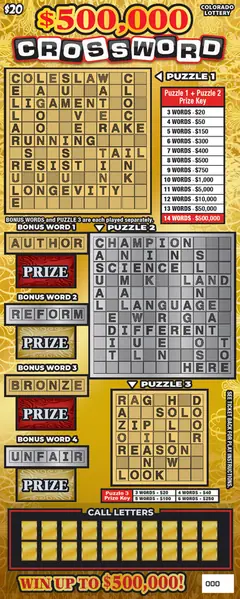 $500,000 Crossword $20 scratch-off ticket
