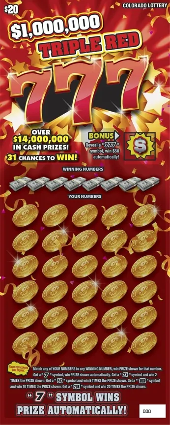 TRIPLE RED 777 $20 Colorado scratch-off ticket