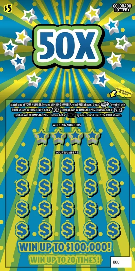 50X $5 Colorado scratch-off ticket