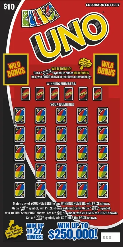UNO™ $10 Colorado scratch-off ticket