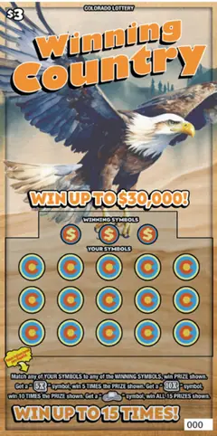 WINNING COUNTRY $3 scratch-off ticket