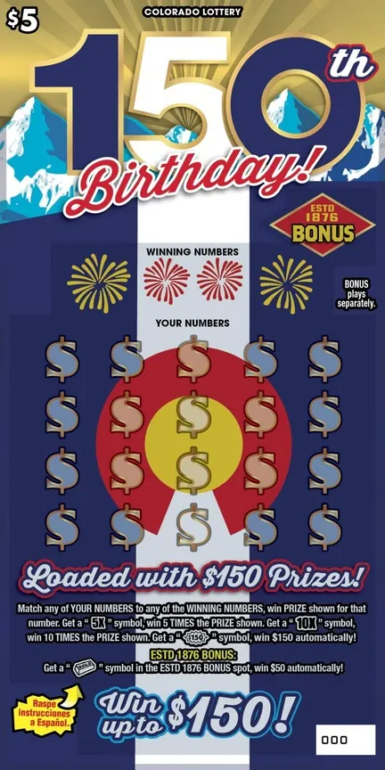 150th BIRTHDAY! $5 Colorado scratch-off ticket