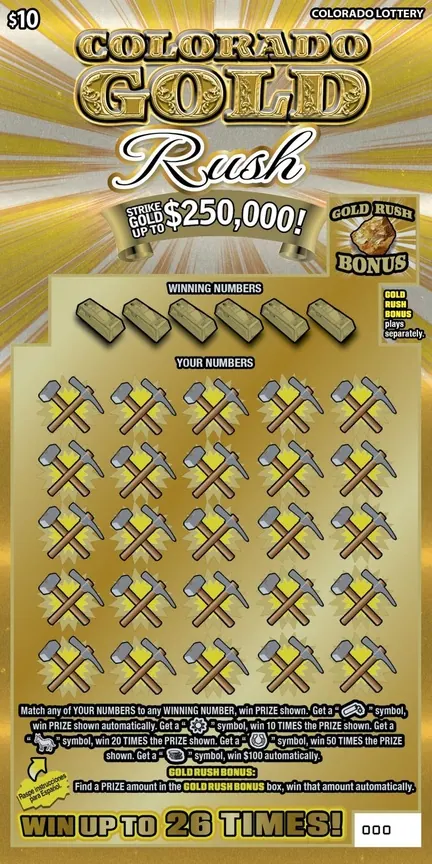 COLORADO GOLD RUSH $10 Colorado scratch-off ticket