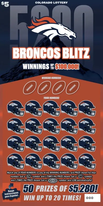 BRONCOS BLITZ $5 Colorado scratch-off ticket
