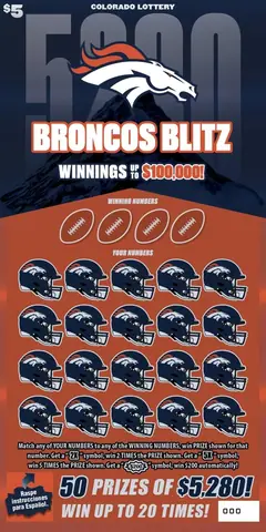 BRONCOS BLITZ $5 scratch-off ticket