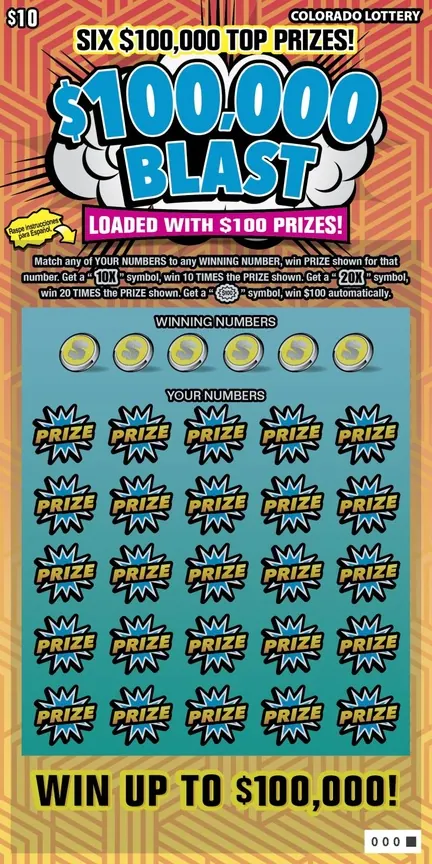 $100,000 BLAST $10 Colorado scratch-off ticket