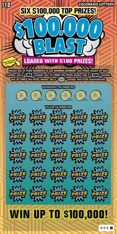 $100,000 BLAST $10 scratch-off ticket