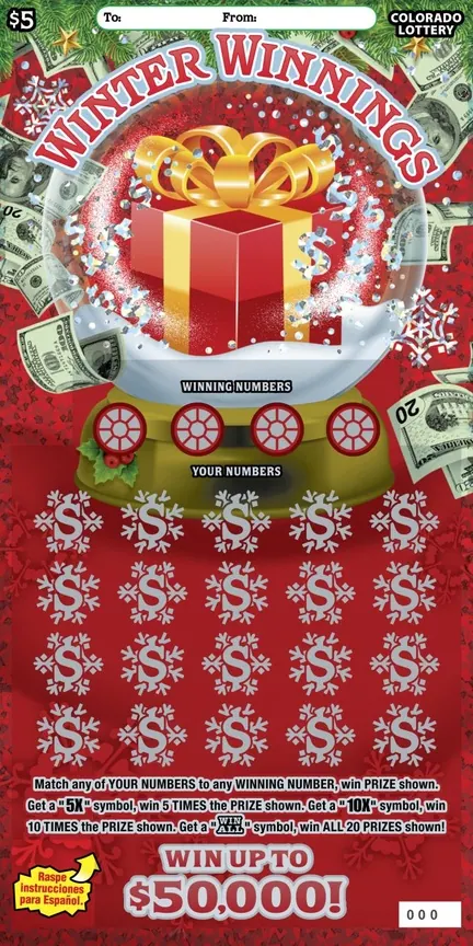 WINTER WINNINGS $5 Colorado scratch-off ticket