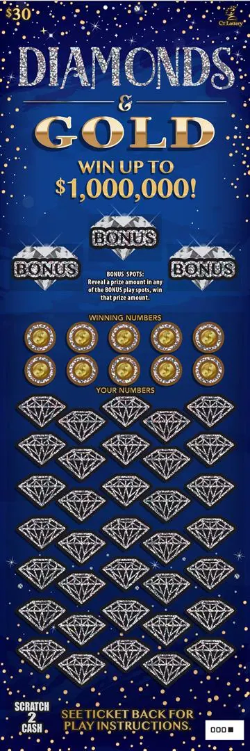 Diamonds And Gold $30 Connecticut scratch-off ticket