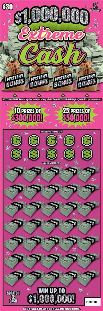 $$1,000,000 Extreme Cash $30 Connecticut scratch-off ticket