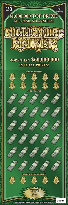 Millionaire Maker $30 scratch-off ticket