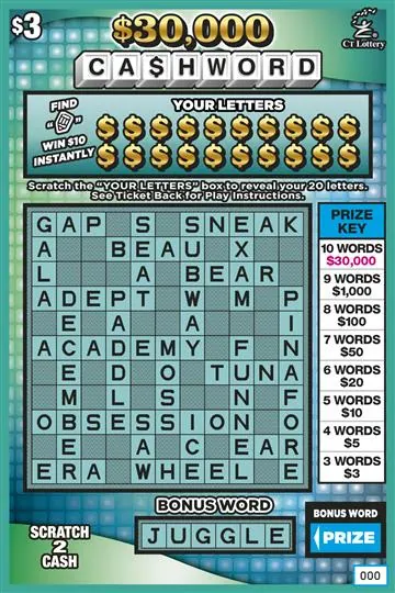 $$30,000 Ca$Hword $3 Connecticut scratch-off ticket