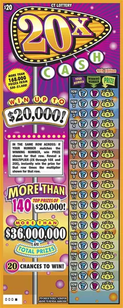 20X Cash 10Th Edition $20 scratch-off ticket (image: CT Lottery)