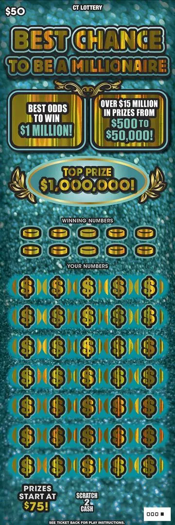 Best Chance To Be Millionaire $50 Connecticut scratch-off ticket